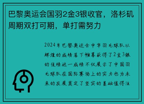 巴黎奥运会国羽2金3银收官，洛杉矶周期双打可期，单打需努力